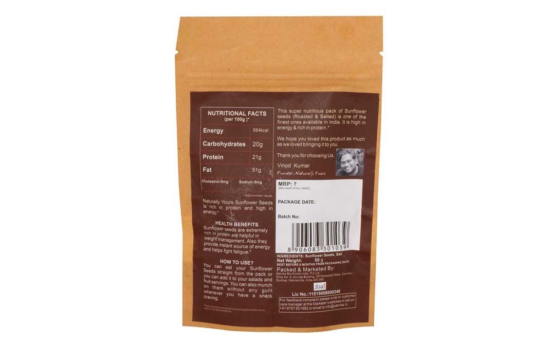 Naturally yours Sunflower Seeds Roasted & Salted   Pack  50 grams